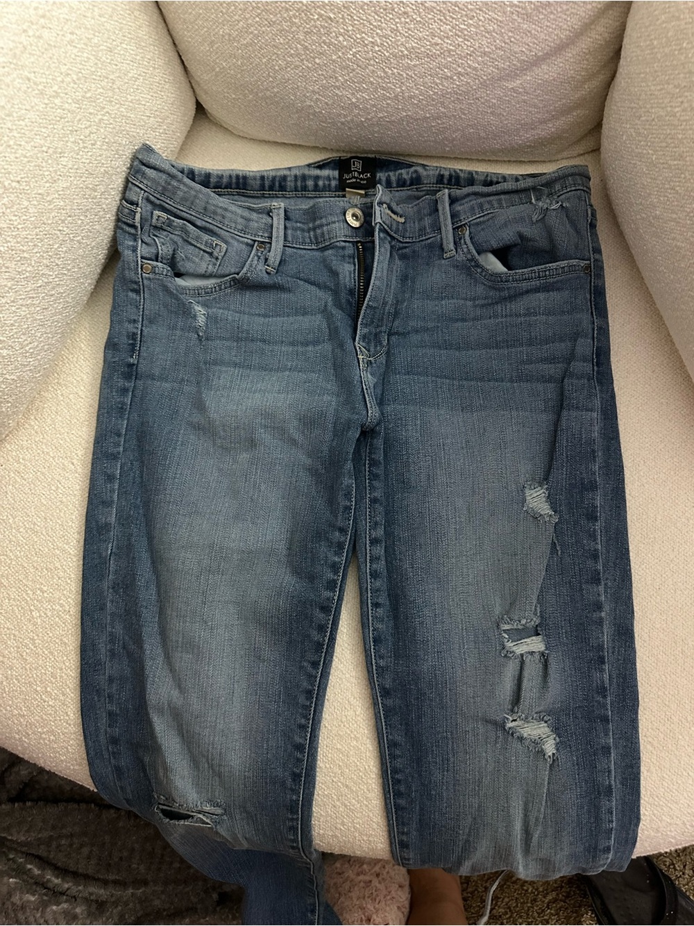 Just Black Women's Skinny Distressed Mid Blue Jeans